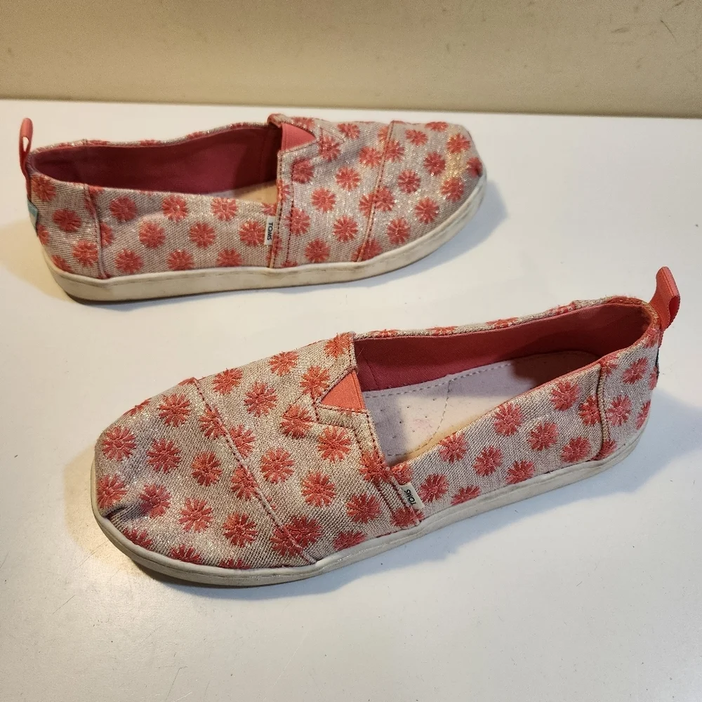 TOMS Floral Embroidered Slip-On Espadrilles Size Y6 Futs 8.5